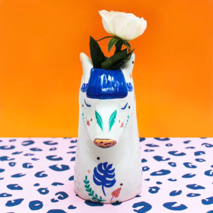 vasetto in ceramica zebra frontale con fiore peccati veniali